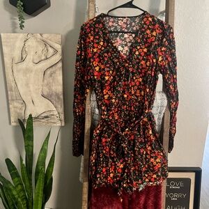 Cupshe Floral Jumpsuit - Black and Red